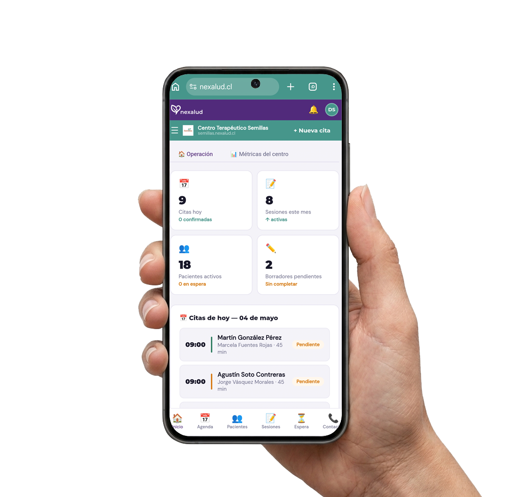 Dashboard Nexalud CENTROS en móvil